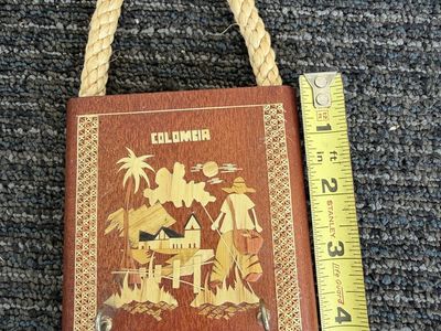 Vintage Colombia Decorative Wooden Wall Hanging Art with Rope Hanger