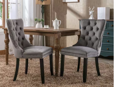 New in Box Set of 2, Velvet Upholstered Dining Chair Tufted Nailhead Trim