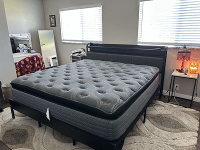 King Size Bed Frame w/ LED Lights & Charging Ports