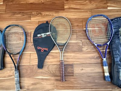 Three Tennis Rackets Two Spalding and one Wilson