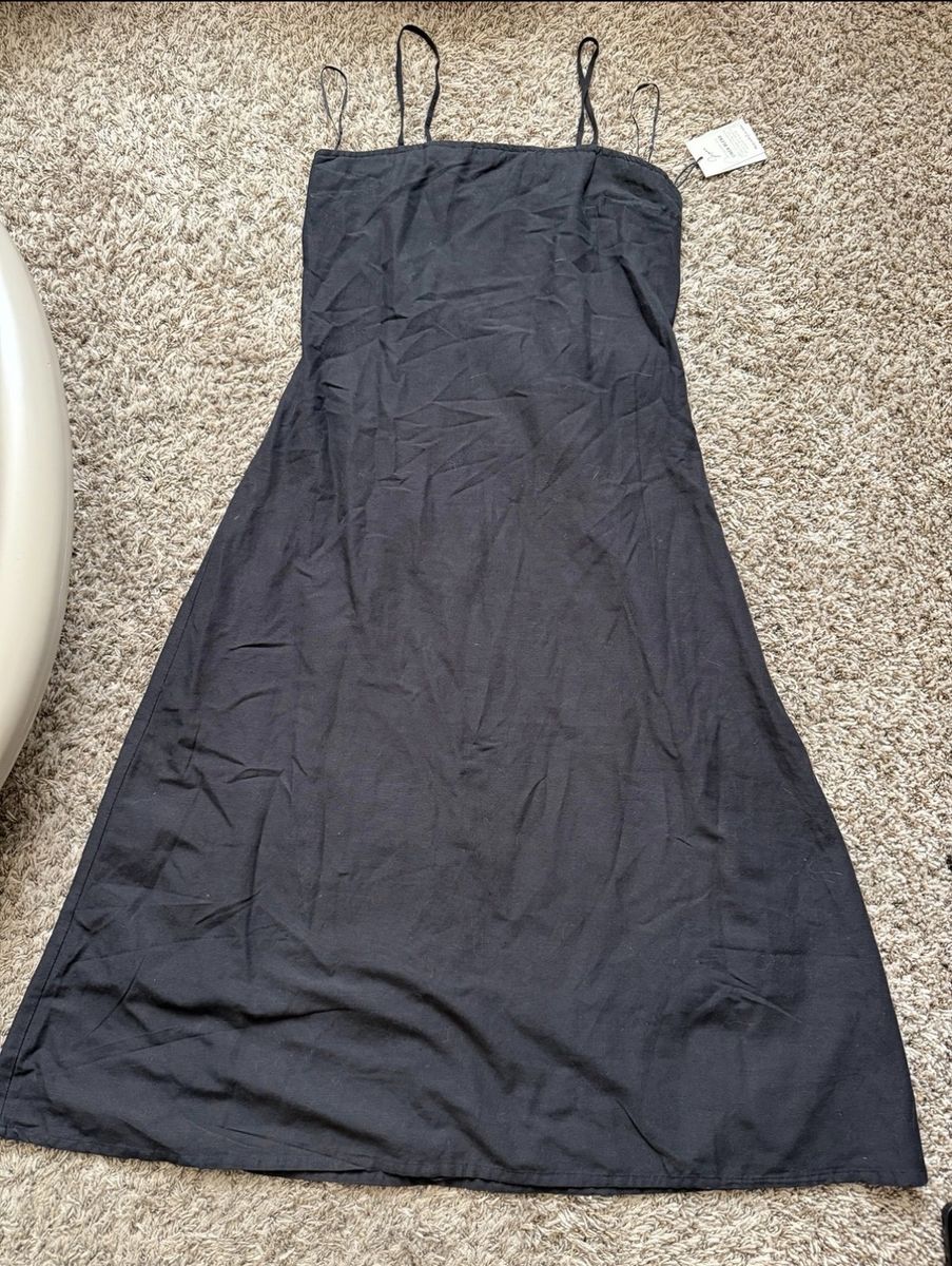 JAPNA Women's Size Large Black Linen Square Neck