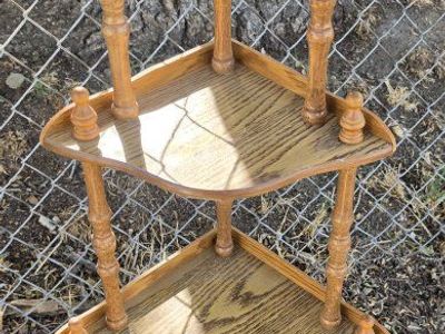 Vintage Wood Corner Shelf Unit - 4-Tier Display Stand, Spindle Legs, Medium Brown Finish