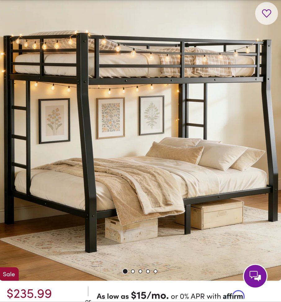 Black Metal Bunk Bed Frame Full XL over Queen. Adult size
