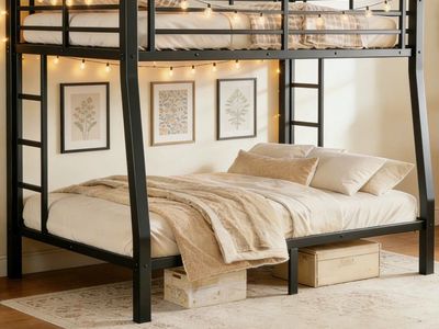 Black Metal Bunk Bed Frame Full XL over Queen. Adult size