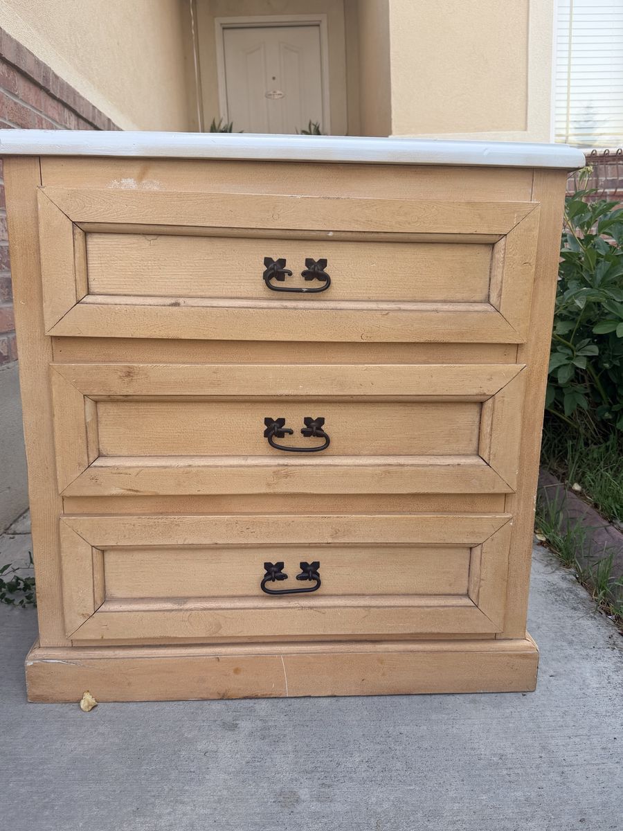 Wooden 3-Drawer Chest - Natural Wood Finish with White Top, Cottagecore Style