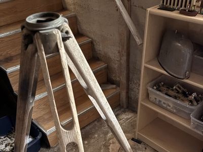 vintage survey equipment wooden legs