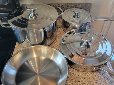 Le Creuset Stainless Steel Cookware Set Pots and Pans with Lids Used