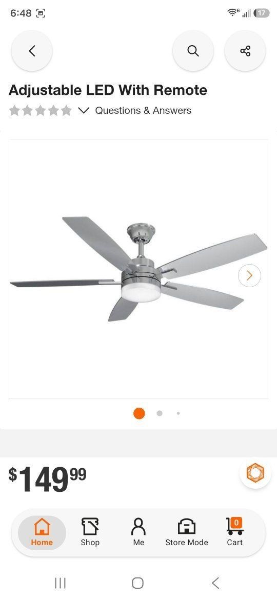 New! Adjustable LED Ceiling Fan with Remote Control - Nickel Finish