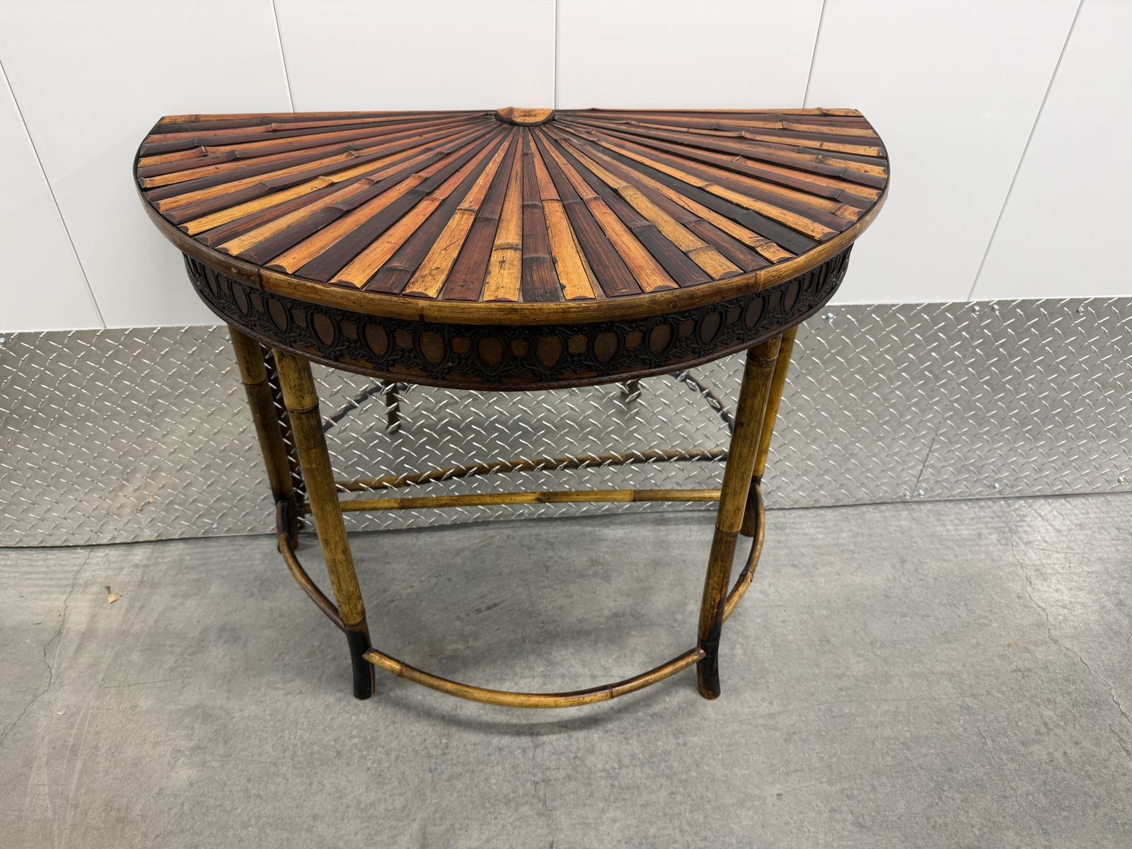 Vintage bamboo/rattan half-moon console/accent table