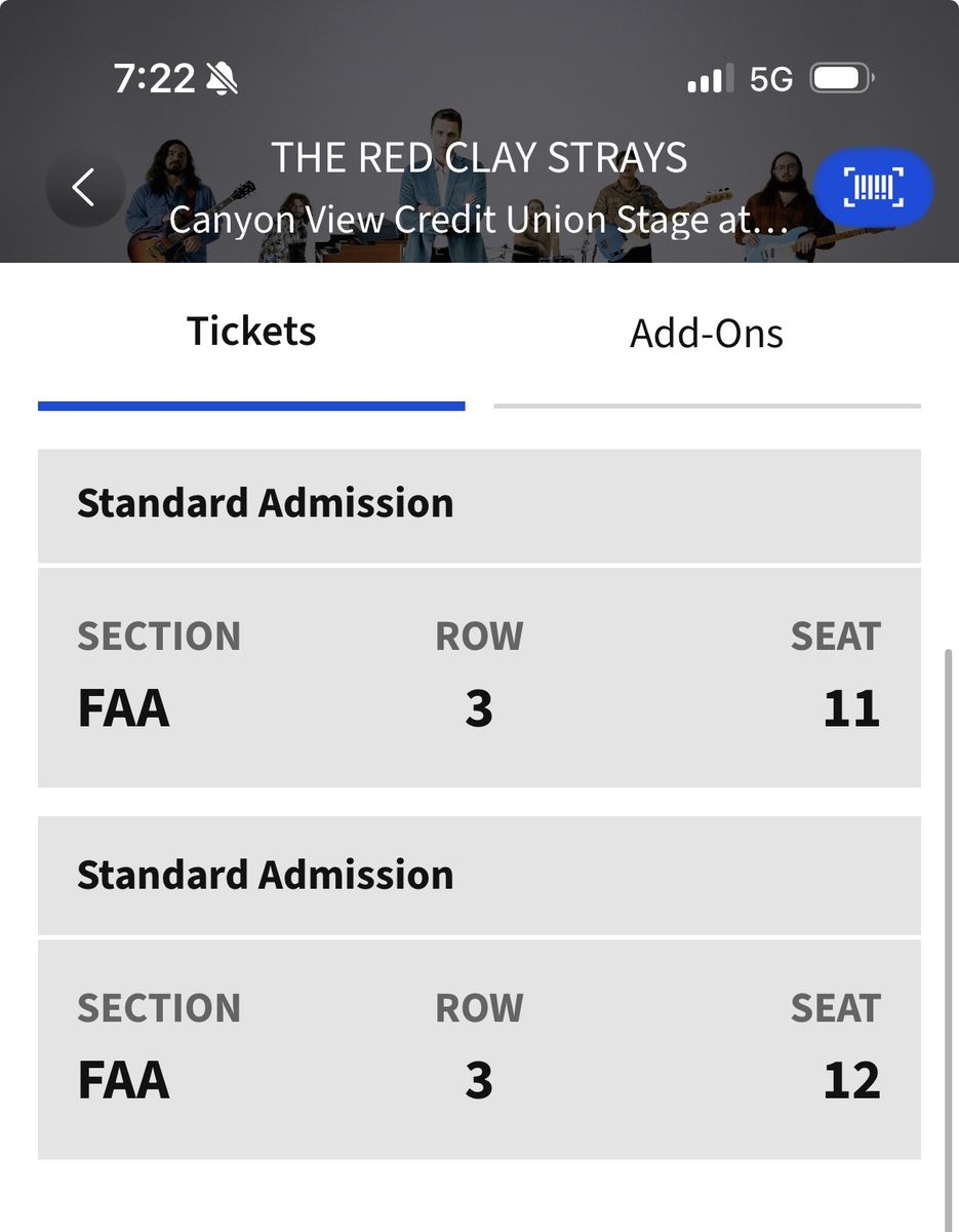 The Red Clay Strays Tickets - 2 Seats (Section FAA, Row 3)