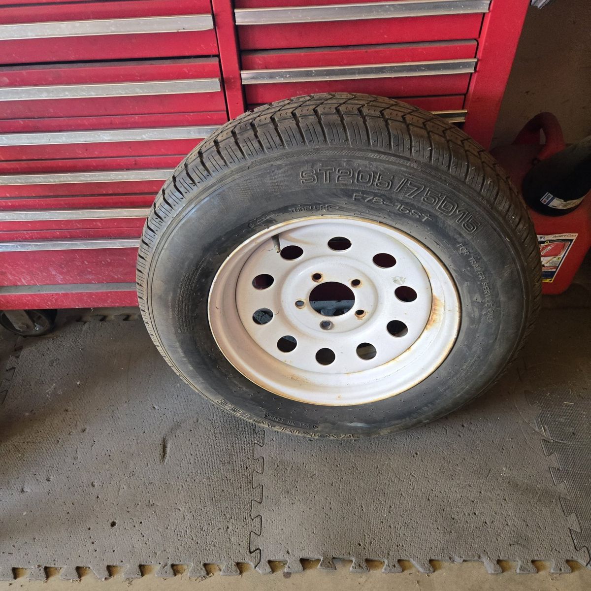 A spare trailer tire