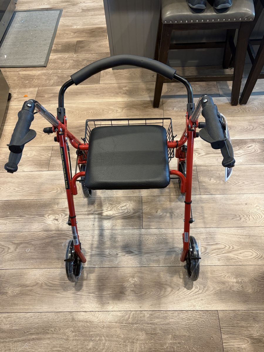Drive Medical Red Rollator Walker with Seat, Basket, and Brakes