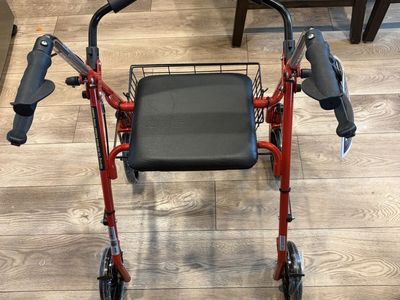 Drive Medical Red Rollator Walker with Seat, Basket, and Brakes
