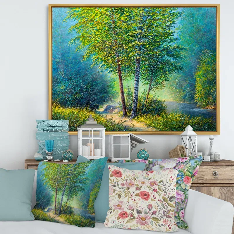 Wayfair Three Vibrant Trees By The River Painting On Canvas