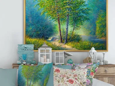 Wayfair Three Vibrant Trees By The River Painting On Canvas