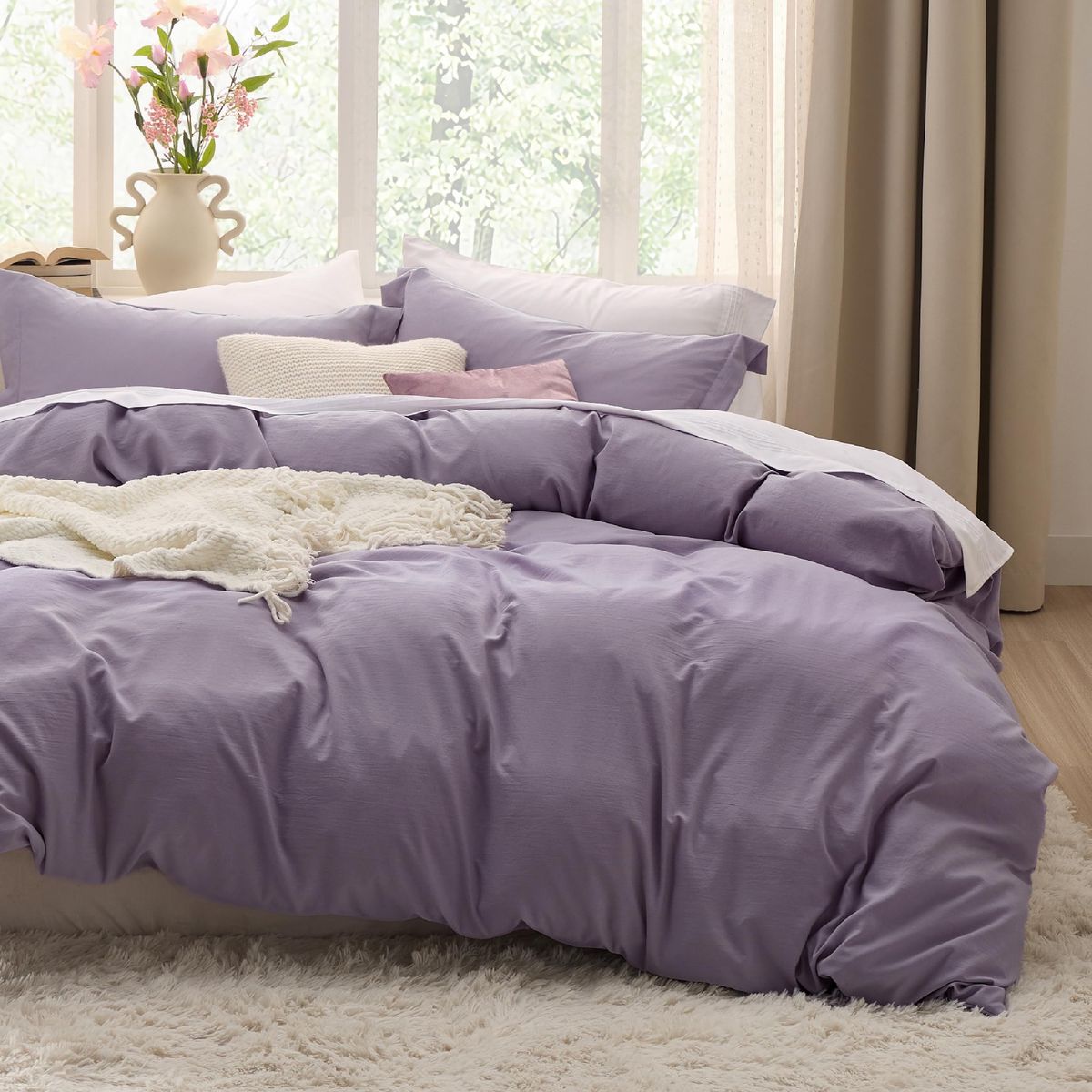 Bedsure Dusty Purple Duvet Cover Queen Size - 3 Pieces Prewashed Cotton-Like Polyester Extra Soft Bedding Set