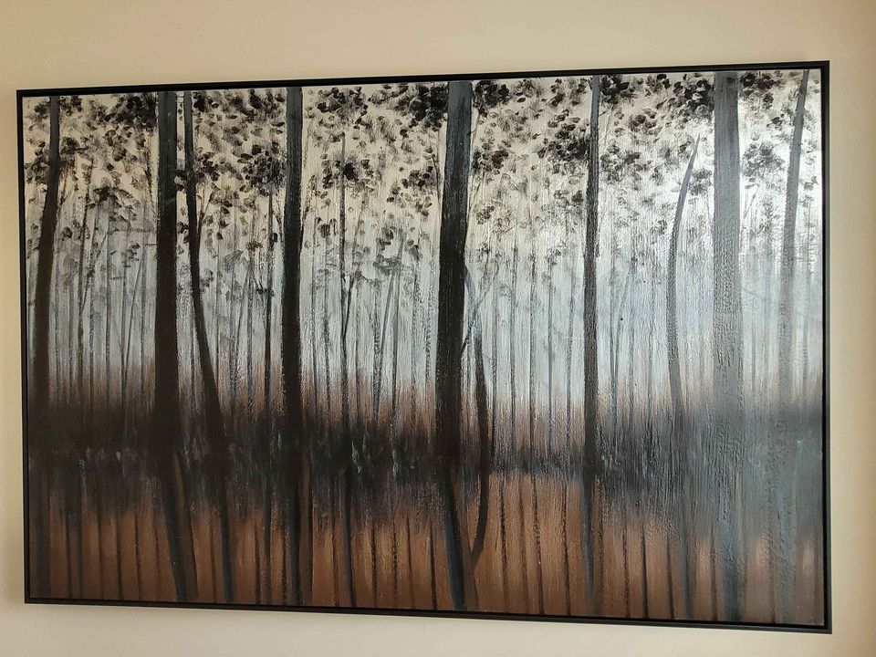 Large Framed Forest Abstract Painting Black White Brown Wall Art Decor 5 X 4