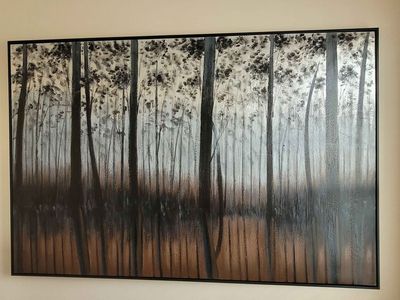 Large Framed Forest Abstract Painting Black White Brown Wall Art Decor 5 X 4