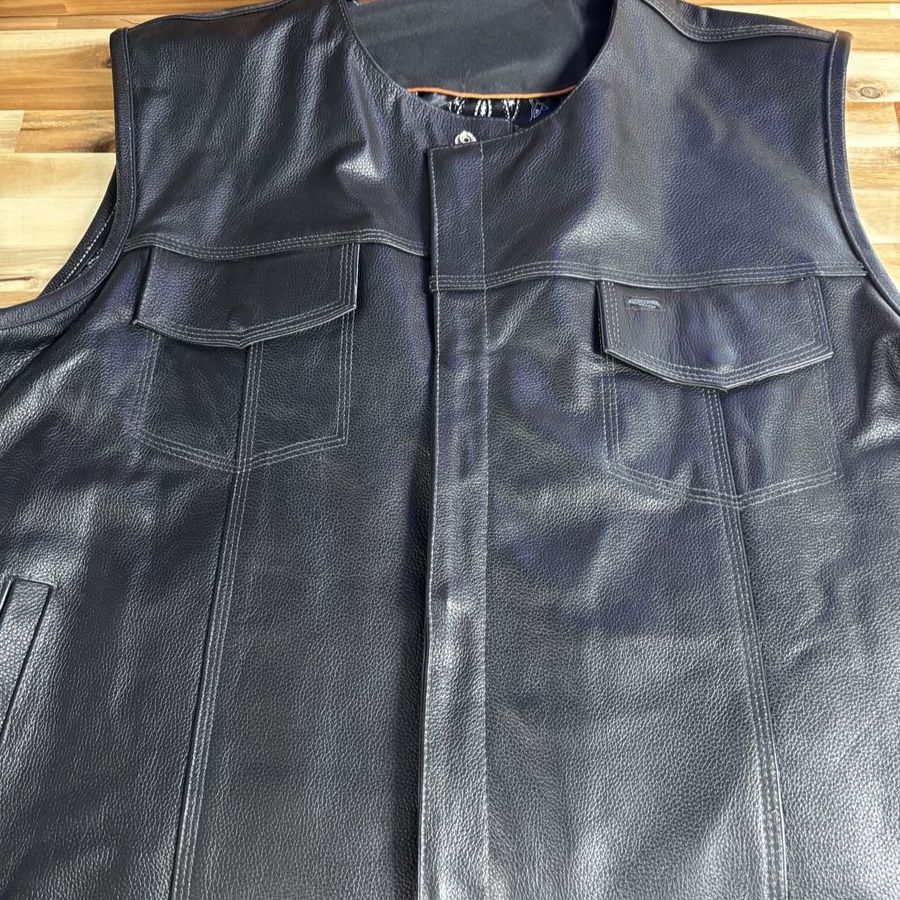 Unbranded Black Leather Motorcycle Vest Biker Style Snap/Zip Front with  holster Pockets