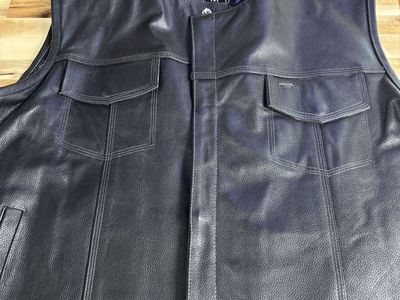 Unbranded Black Leather Motorcycle Vest Biker Style Snap/Zip Front with holster Pockets