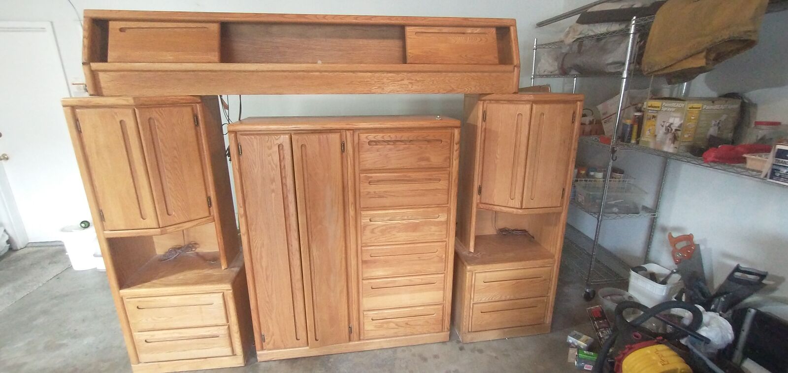 King Bedroom Set including; Dresser, L/R side tables, Headboard with lights.