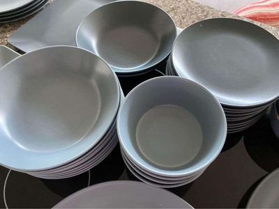 Modern Ikea Dinnerware Dish Set 43 Piece Blue Gray Slate $195