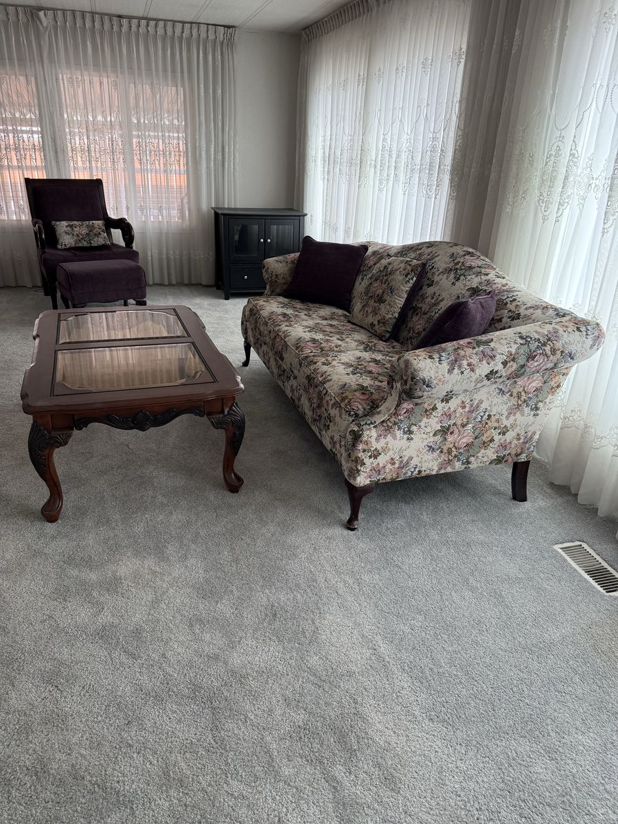 Vintage Floral Sofa, Armchair, Ottoman & Glass Top Coffee Table Living Room Set