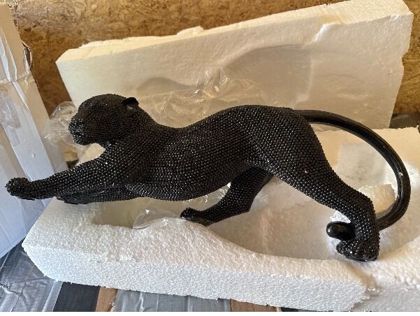 NEW - 15 inch Panther Leopard Statue Handcrafted Cheetah Statue Home Decor Intricate Beaded Design
