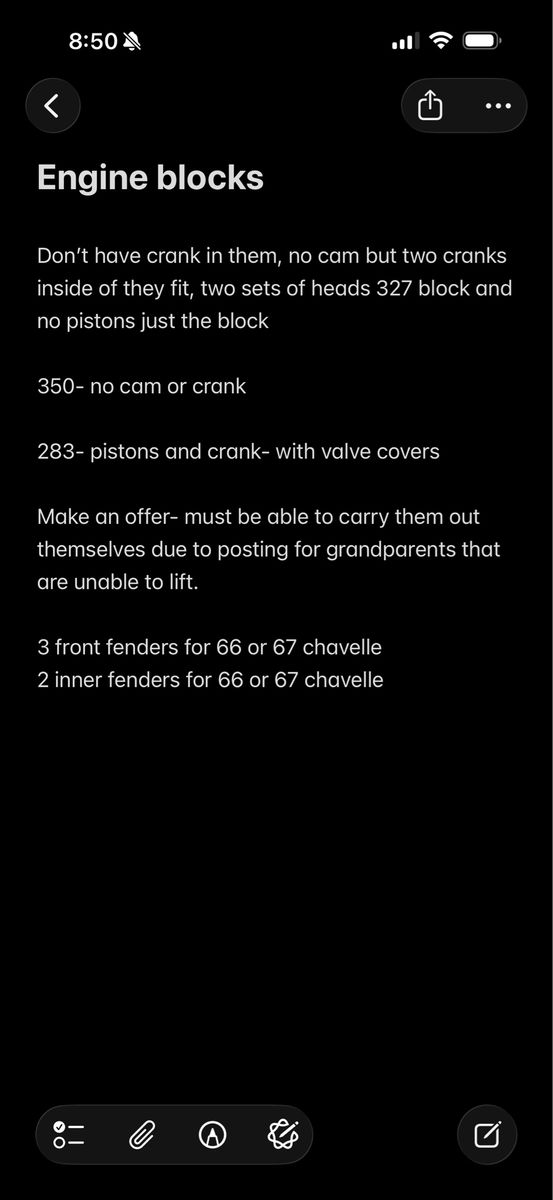Engine Blocks and Chevelle Fenders - 327, 350, 283