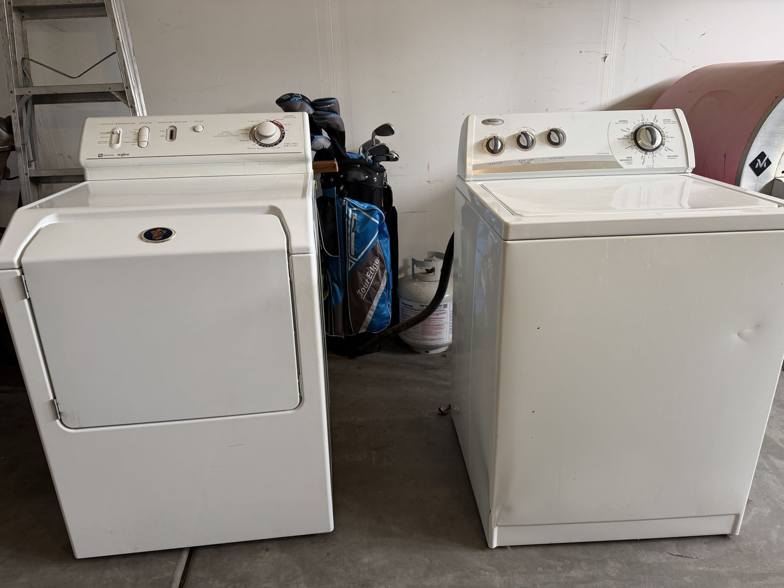 Whirlpool washer and Maytag Neptune dryer.