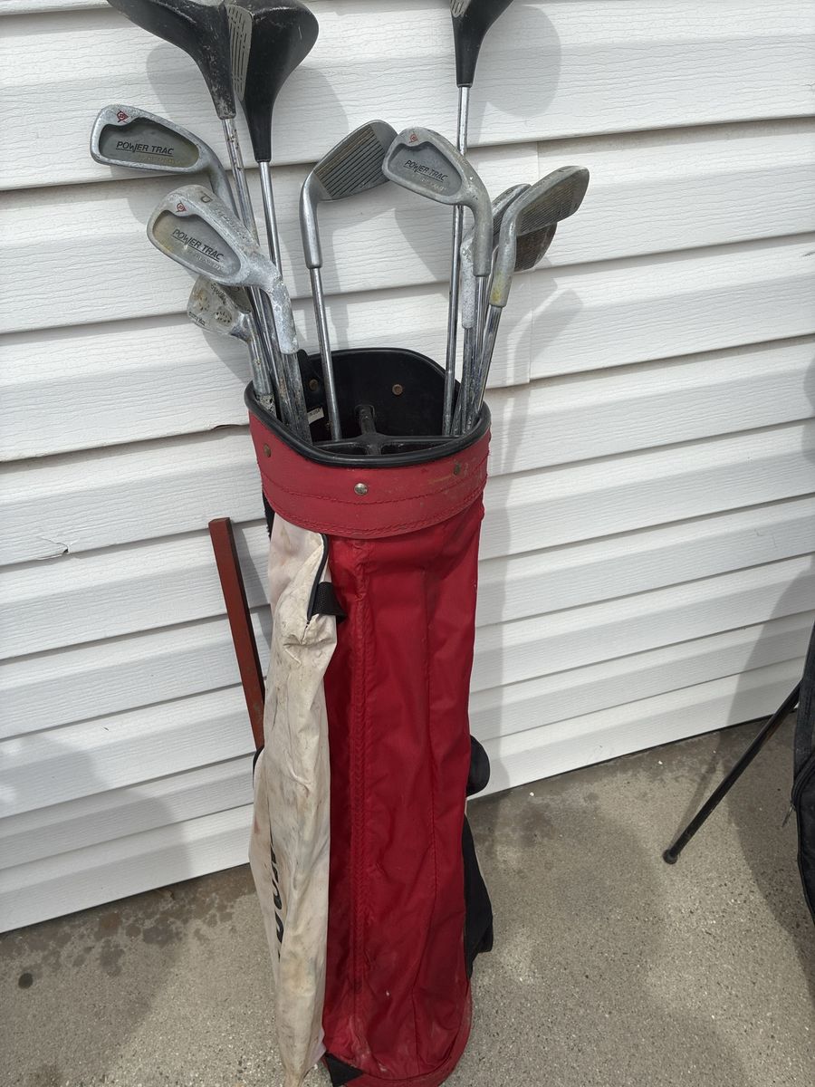 Dunlop Power Trac Golf Club Set with Red Bag Used Condition