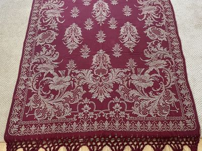 Beautiful Cranberry Colored Bellissimo Fringed Throw or Bedspread -Antique and Heavy