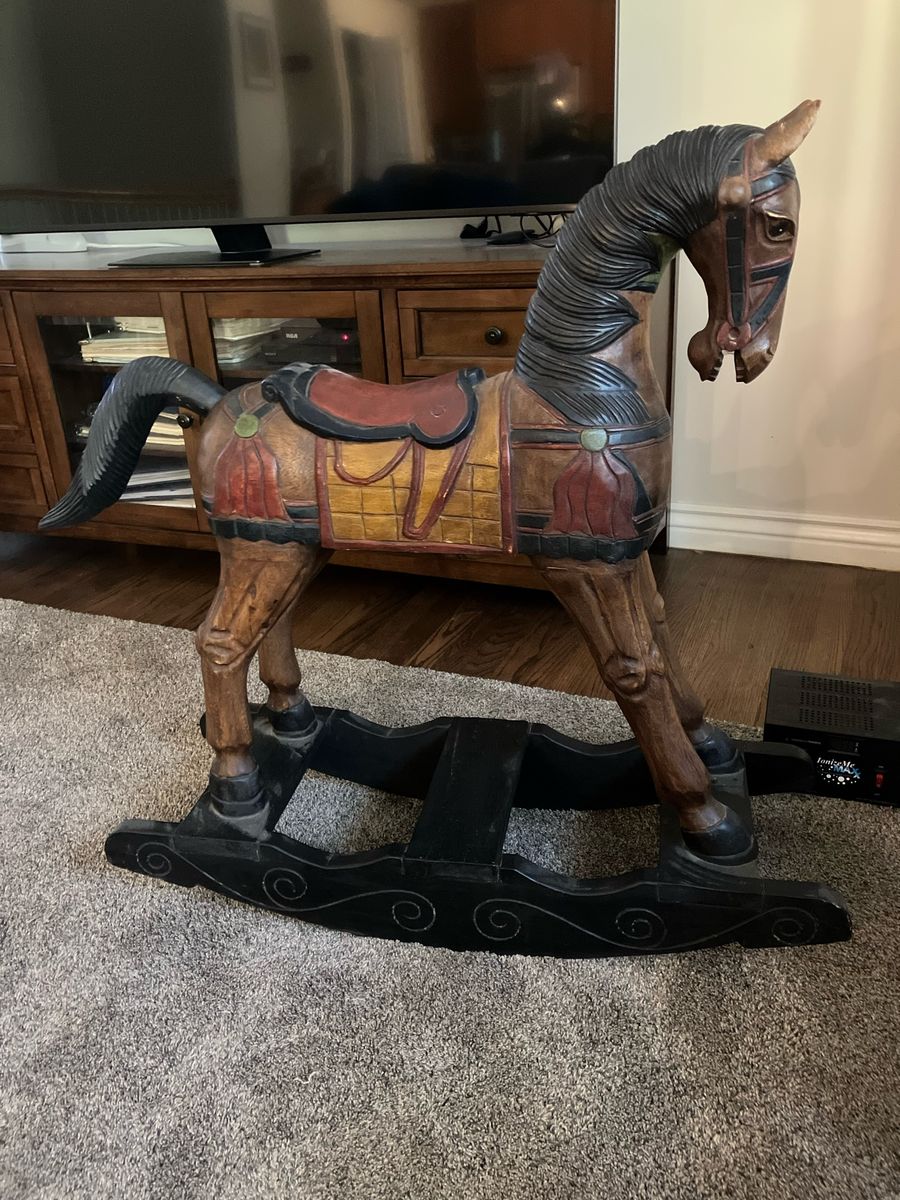 Hand-Carved Wooden Rocking Horse - Vintage Style Decorative Accent
