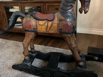 Hand-Carved Wooden Rocking Horse - Vintage Style Decorative Accent