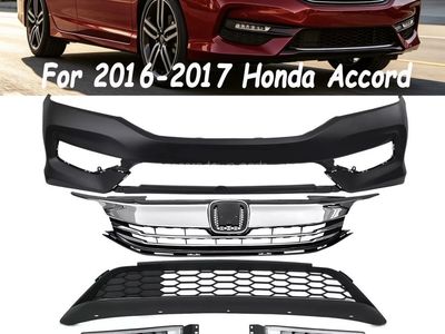 Front Bumper Cover Grille Fog Lights for 2016-2017 Honda Accord Sedan EX/EX-L/Sport/LX/Touring