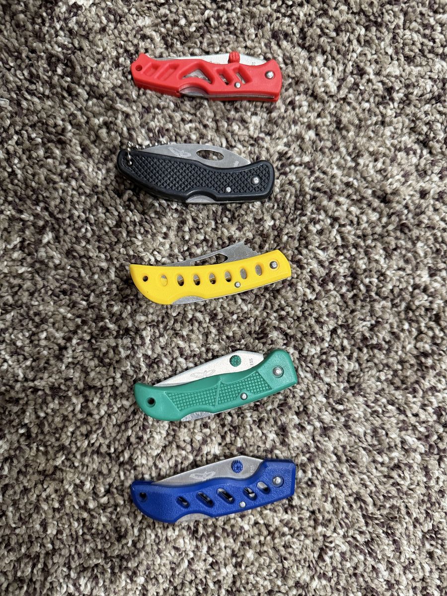 Lot of 5 Assorted Mini Folding Pocket Knives Multi-Color Handles