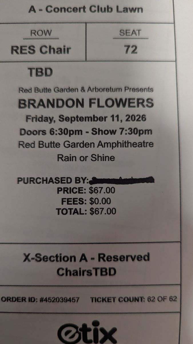 Brandon Flowers Red Butte Tickets (2)
