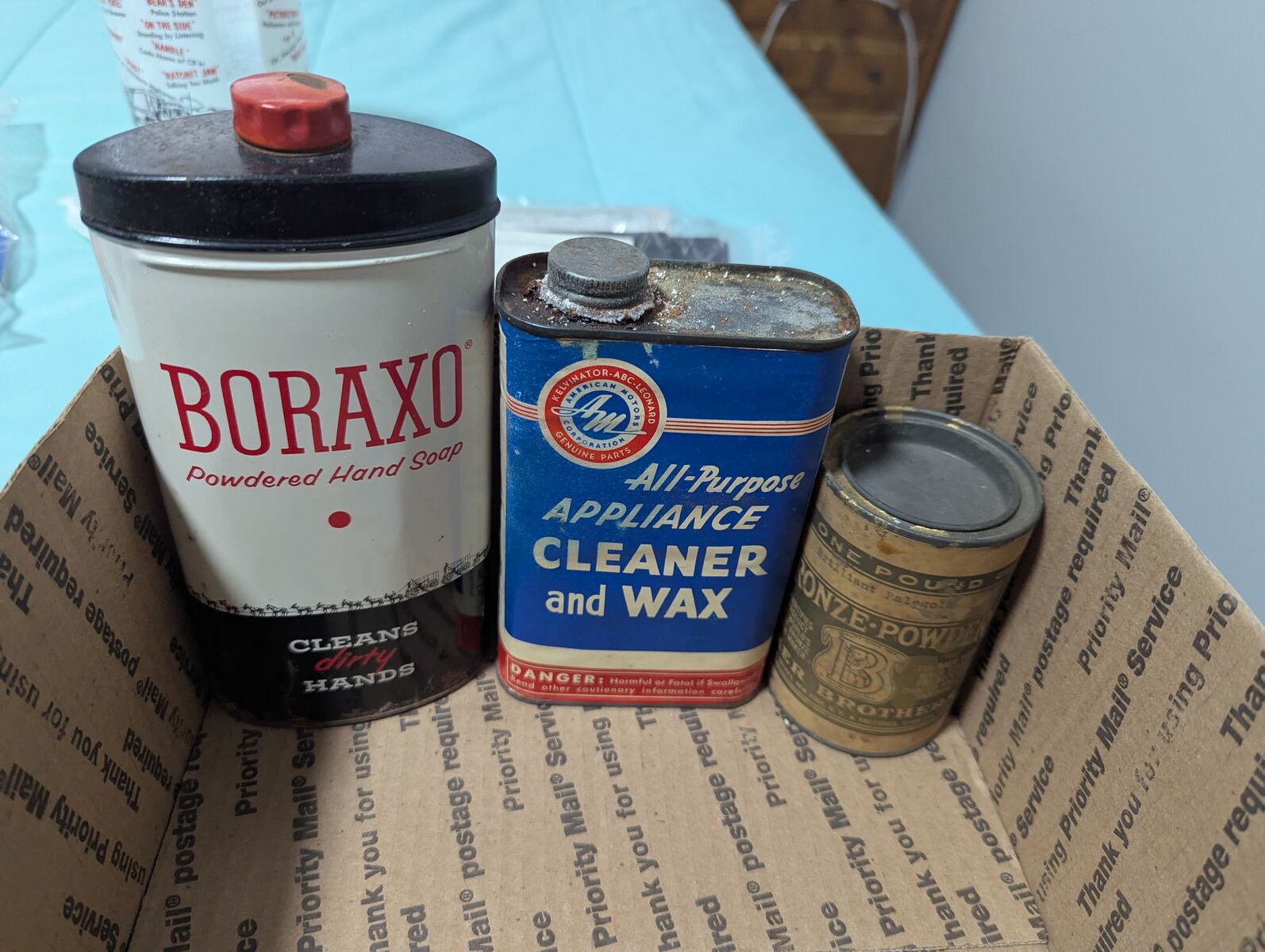 Vintage Tins Boraxo - AMC Kelvinator Wax - Baer Brothers Bronze Powder