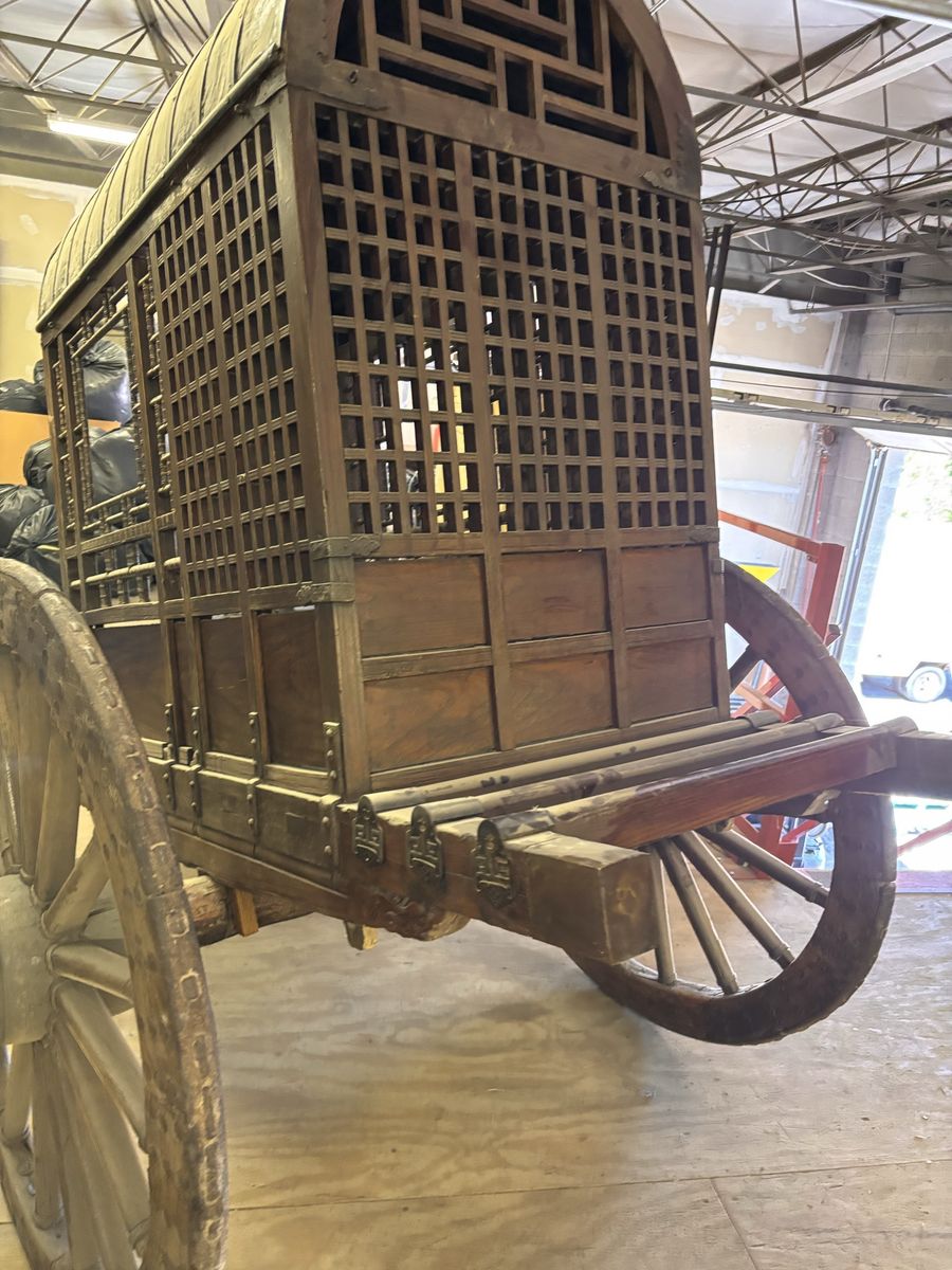 Vintage Hand-Carved Wooden Rickshaw/Carriage - Unique Decorative Piece