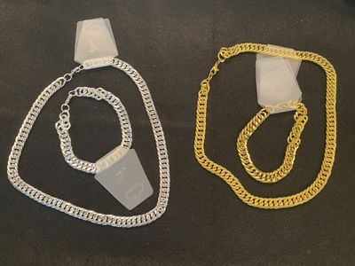 NEW! Silver OR GOLD Plated Cuban Chain Necklace & Bracelet Set - So Beautiful - $16-$18 C PIX