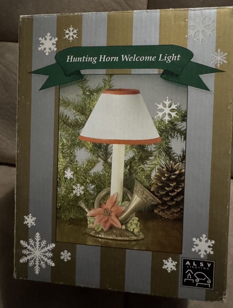 New ALSY Lighting Holiday Hunting Horn & Poinsettia Accent Welcome Light Lamp 10.5 Inches Style D3728
