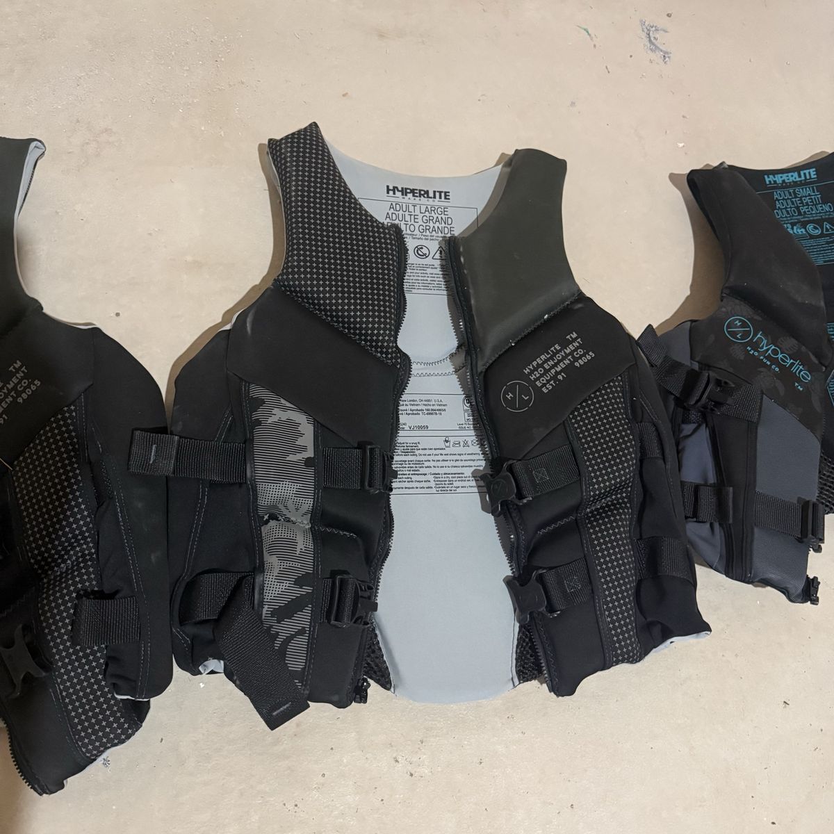 Hyperlite Adult Life Jackets (Costco), set of 3 (Small, Large, X-Large)