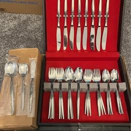 Vintage Mid-Century "Caress" Rose Stainless Steel Flatware Set - Service for 8+