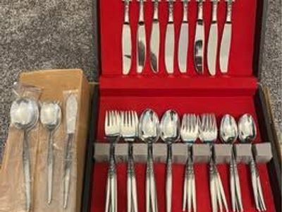 Vintage Mid-Century "Caress" Rose Stainless Steel Flatware Set - Service for 8+