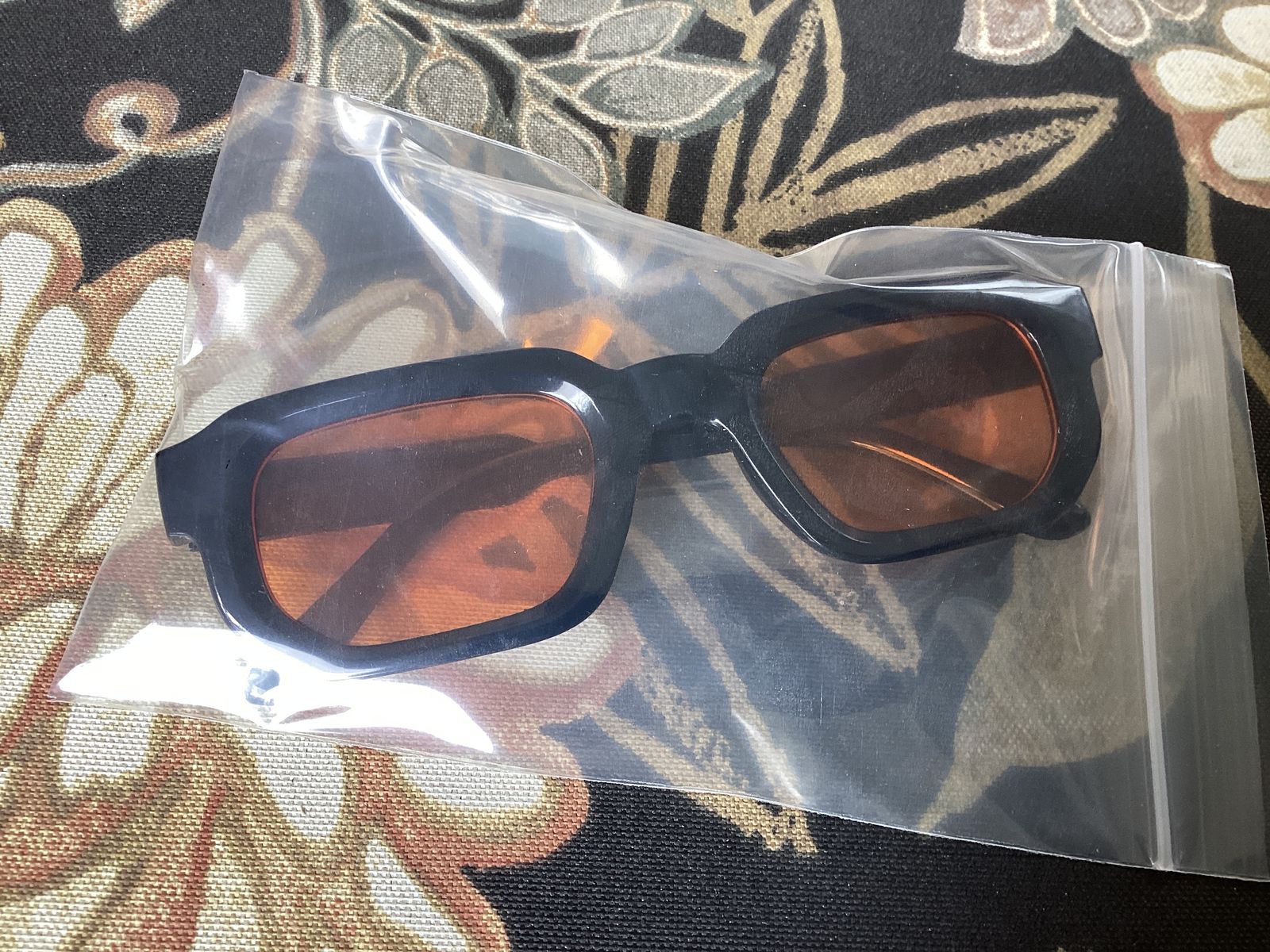 Unisex Square Frame Styleglasses - Black Frame, Orange Tinted Lenses, NIB