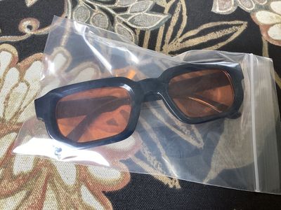 Unisex Square Frame Styleglasses - Black Frame, Orange Tinted Lenses, NIB