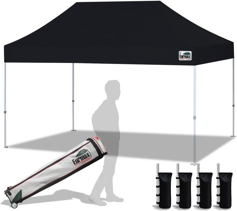 Eurmax 10x15 Pop-Up Canopy Tent - Black, Water-Resistant, UV Protection, Fire Certified