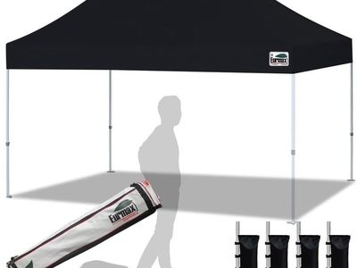 Eurmax 10x15 Pop-Up Canopy Tent - Black, Water-Resistant, UV Protection, Fire Certified