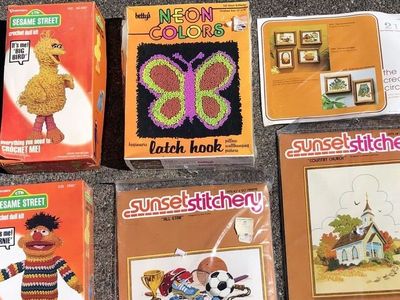 Brand new, Vintage cross stitch needlepoint kits. Cross-stitching Mid Century crafting Sesame Street, Big Bird, Ernie