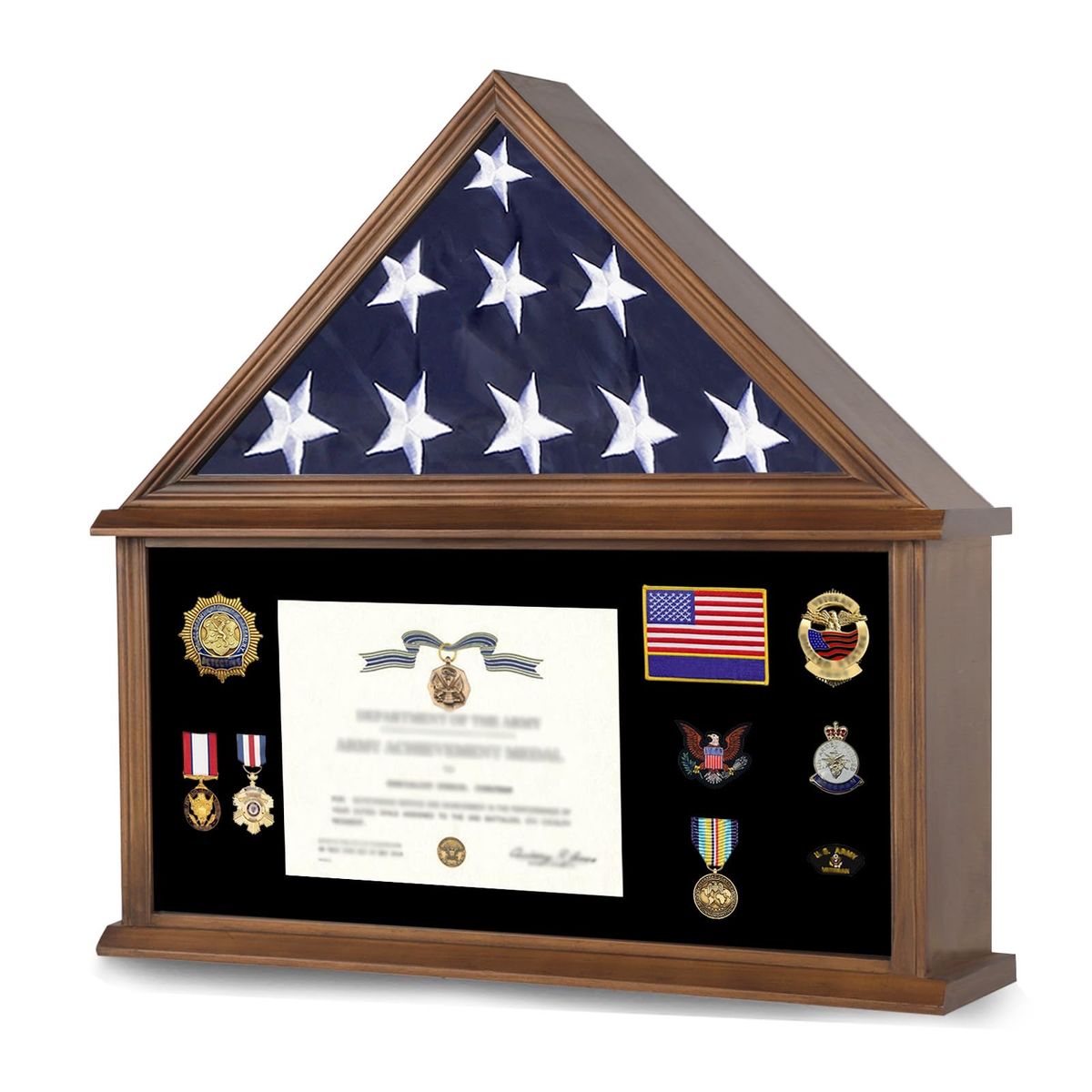 New in packaging large Solid Wood Military Flag Display Case Shadow Box for 5'x9.5' Flag Medals & Certificates